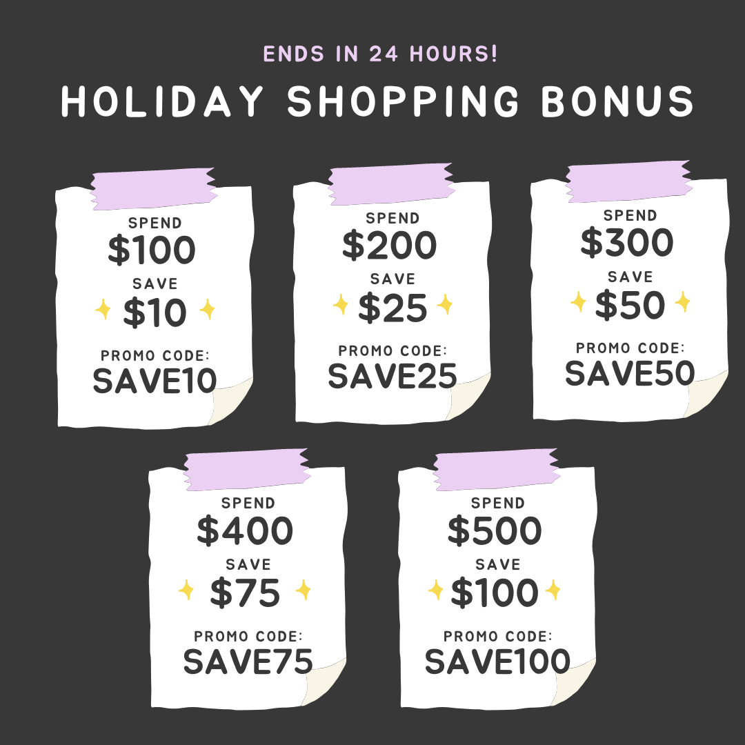 ENDS IN 24 HOURS! HOLIDAY SHOPPING BONUS SPEND SPEND SPEND $100 $200 $300 SAVE SAVE SAVE $10 1 $25 $50 PROMO CODE: PROMO CODE: PROMO CODE: SAVE10 SAVE25 SAVES0 SPEND SPEND $400 $500 SAVE SAVE $75 $100 PROMO CODE: PROMO CODE: SAVE75 SAVE100 